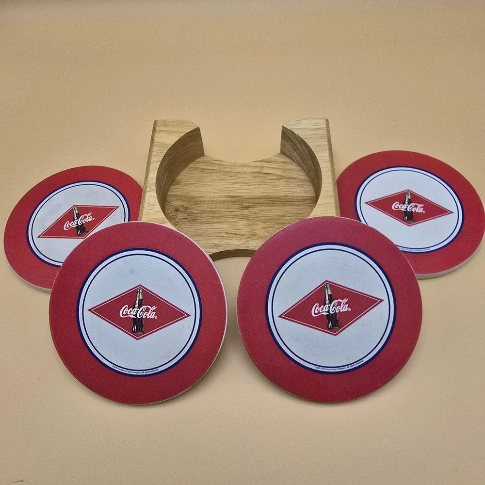 Coca Cola Cork Backed Coasters Set of 4 Red Diamond Bottle Logo 2003 Collectible
